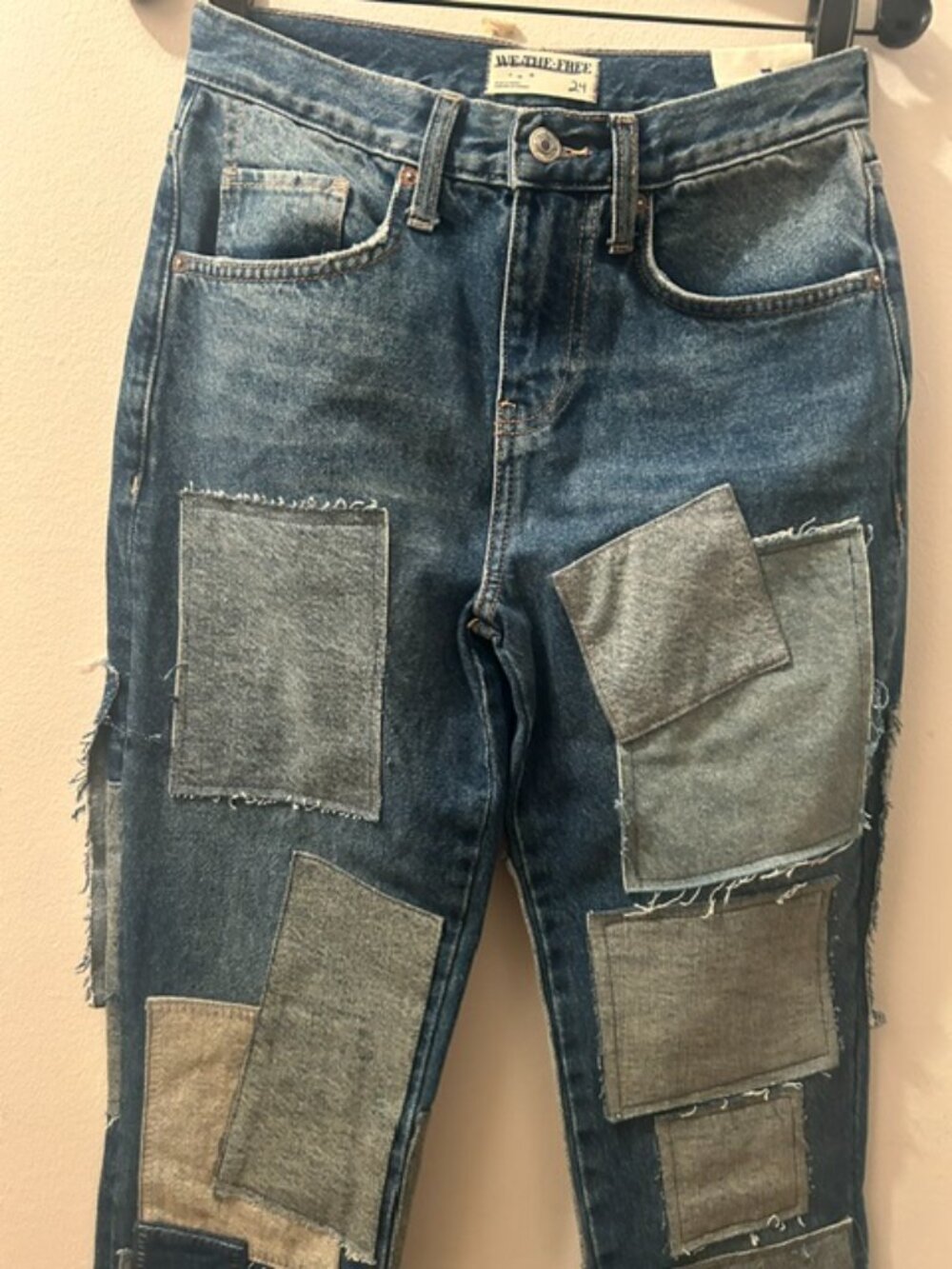 We The Free Free People Bare With Me Patchwork Straight Leg Denim Jeans - Picture 6 of 16